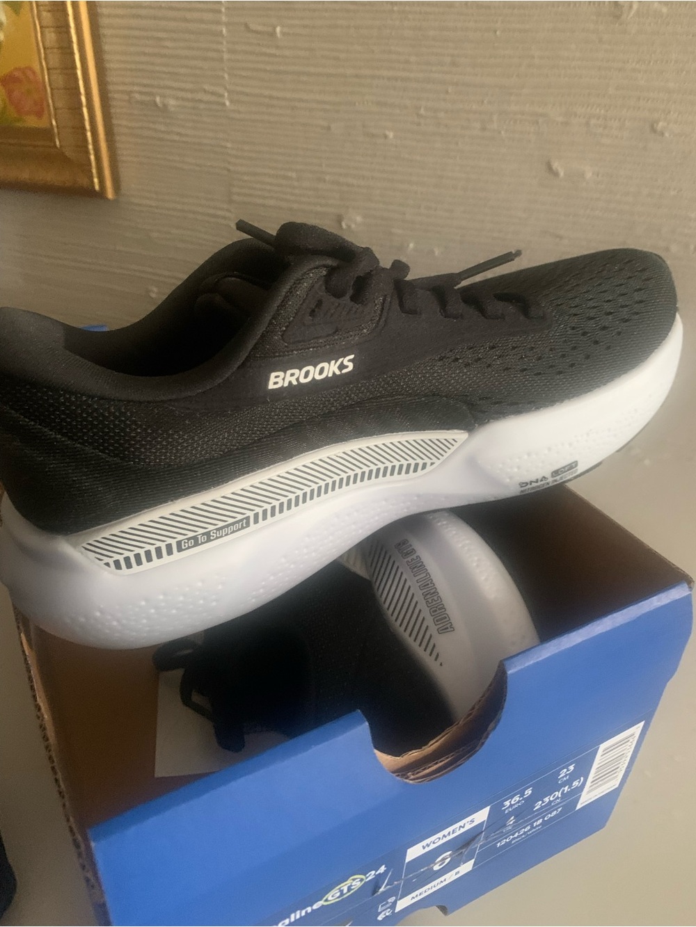 Brooks Black and White Adrenaline GTS 24 Women's Running Shoes (Box)
